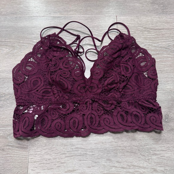 PINK Victoria's Secret Other - PINK Victoria's Secret Lace Bralette Burgundy Wine Smocked Back Large L